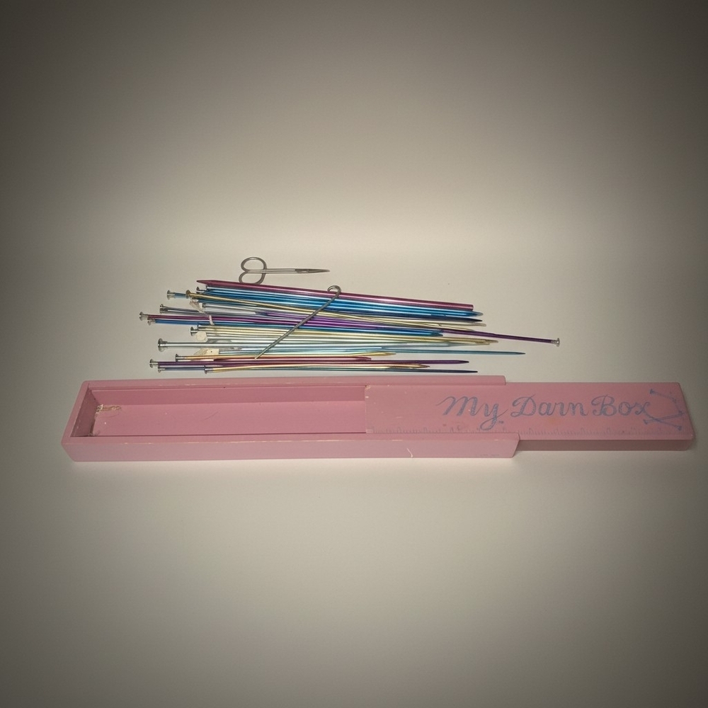 My Damn Box Pink Needle Case with Multicolor Crochet/Knitting Needles